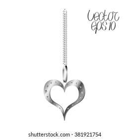 Abstract Silver Pendant with Chain. Vector Illustration