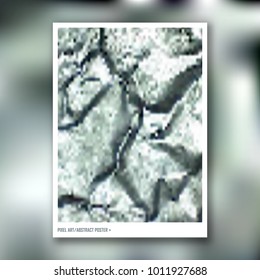 Abstract silver pixel art interior poster. Pixelated design for cover, magazine, printing products, flyer, presentation, brochure or booklet. Vector illustration