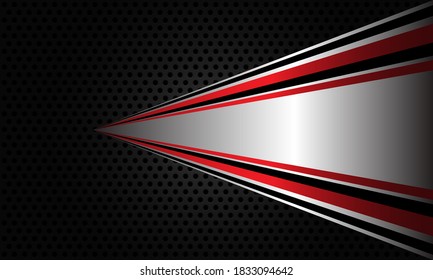 Abstract silver red black line zoom triangle on dark grey metallic circle mesh design modern futuristic background vector illustration.