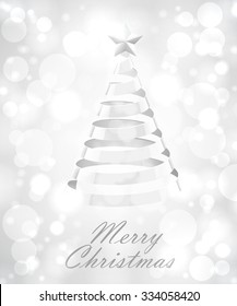 Abstract Silver Ribbon Christmas Tree On White Background. Abstract Silver New Year Tree On White Background