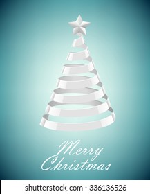 Abstract Silver Ribbon Christmas Tree On Blue Background. Abstract Silver New Year Tree On blue Background