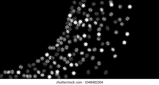 Abstract silver star of confetti. Falling starry background. Random stars shine on a black background. The dark sky with shining stars.  Suitable for your design, cards, invitations, gifts. 