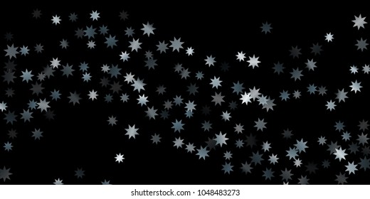 Abstract silver star of confetti. Falling starry background. Random stars shine on a black background. The dark sky with shining stars.  Suitable for your design, cards, invitations, gifts. 