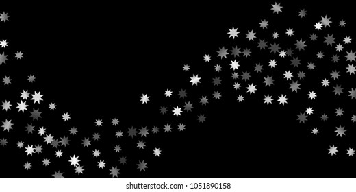 Abstract silver star of confetti. Falling starry background. Random stars shine on a black background. The dark sky with shining stars.  Suitable for your design, cards, invitations, gifts. 