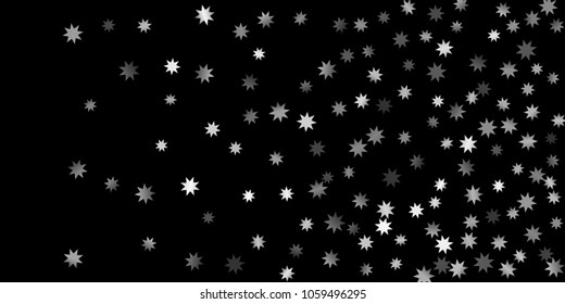 Abstract silver star of confetti. Falling starry background. Random stars shine on a black background. The dark sky with shining stars.  Suitable for your design, cards, invitations, gifts. 