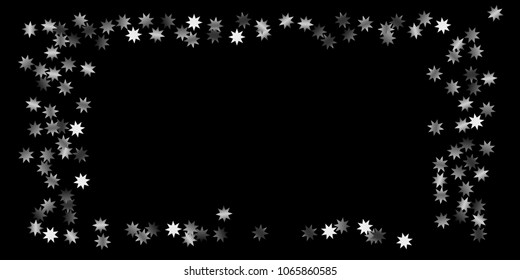Abstract silver star of confetti. Falling starry background. Random stars shine on a black background. The dark sky with shining stars.  Suitable for your design, cards, invitations, gifts. 