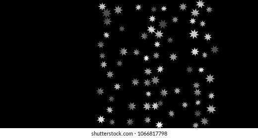 Abstract silver star of confetti. Falling starry background. Random stars shine on a black background. The dark sky with shining stars.  Suitable for your design, cards, invitations, gifts. 