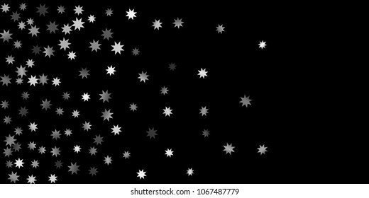 Abstract silver star of confetti. Falling starry background. Random stars shine on a black background. The dark sky with shining stars.  Suitable for your design, cards, invitations, gifts. 
