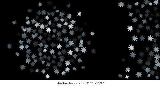 Abstract silver star of confetti. Falling starry background. Random stars shine on a black background. The dark sky with shining stars.  Suitable for your design, cards, invitations, gifts. 