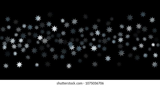 Abstract silver star of confetti. Falling starry background. Random stars shine on a black background. The dark sky with shining stars.  Suitable for your design, cards, invitations, gifts. 