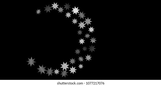 Abstract silver star of confetti. Falling starry background. Random stars shine on a black background. The dark sky with shining stars.  Suitable for your design, cards, invitations, gifts. 