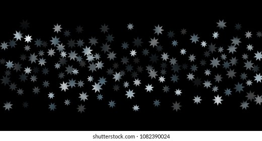 Abstract silver star of confetti. Falling starry background. Random stars shine on a black background. The dark sky with shining stars.  Suitable for your design, cards, invitations, gifts. 