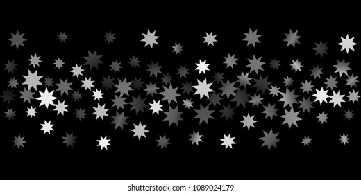 Abstract silver star of confetti. Falling starry background. Random stars shine on a black background. The dark sky with shining stars.  Suitable for your design, cards, invitations, gifts. 