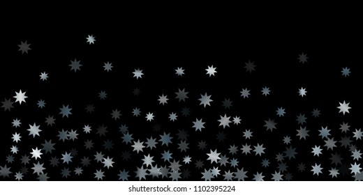 Abstract silver star of confetti. Falling starry background. Random stars shine on a black background. The dark sky with shining stars.  Suitable for your design, cards, invitations, gifts. 