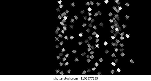 Abstract silver star of confetti. Falling starry background. Random stars shine on a black background. The dark sky with shining stars.  Suitable for your design, cards, invitations, gifts. 