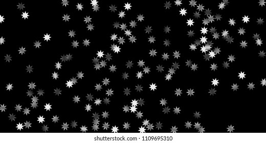 Abstract silver star of confetti. Falling starry background. Random stars shine on a black background. The dark sky with shining stars.  Suitable for your design, cards, invitations, gifts. 