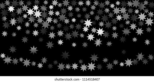 Abstract silver star of confetti. Falling starry background. Random stars shine on a black background. The dark sky with shining stars.  Suitable for your design, cards, invitations, gifts. 