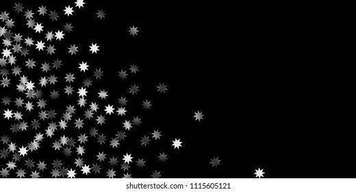 Abstract silver star of confetti. Falling starry background. Random stars shine on a black background. The dark sky with shining stars.  Suitable for your design, cards, invitations, gifts. 