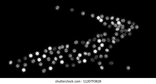 Abstract silver star of confetti. Falling starry background. Random stars shine on a black background. The dark sky with shining stars.  Suitable for your design, cards, invitations, gifts. 