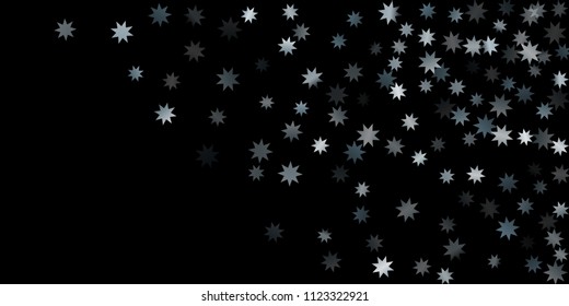 Abstract silver star of confetti. Falling starry background. Random stars shine on a black background. The dark sky with shining stars.  Suitable for your design, cards, invitations, gifts. 