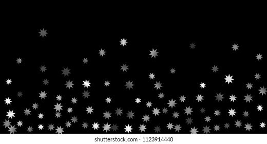 Abstract silver star of confetti. Falling starry background. Random stars shine on a black background. The dark sky with shining stars.  Suitable for your design, cards, invitations, gifts. 