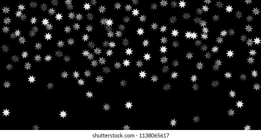 Abstract silver star of confetti. Falling starry background. Random stars shine on a black background. The dark sky with shining stars.  Suitable for your design, cards, invitations, gifts. 