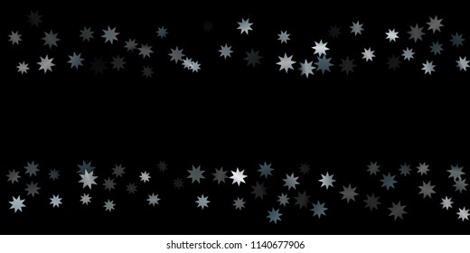 Abstract silver star of confetti. Falling starry background. Random stars shine on a black background. The dark sky with shining stars.  Suitable for your design, cards, invitations, gifts. 