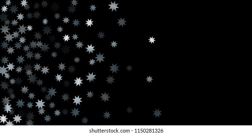 Abstract silver star of confetti. Falling starry background. Random stars shine on a black background. The dark sky with shining stars.  Suitable for your design, cards, invitations, gifts. 