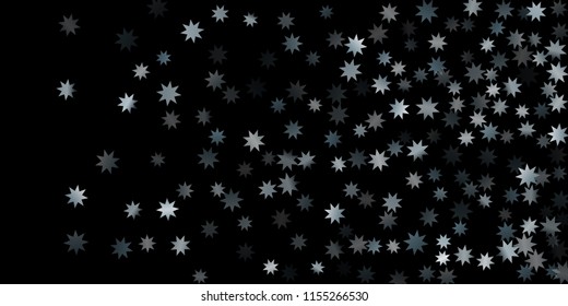 Abstract silver star of confetti. Falling starry background. Random stars shine on a black background. The dark sky with shining stars.  Suitable for your design, cards, invitations, gifts. 