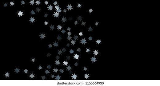 Abstract silver star of confetti. Falling starry background. Random stars shine on a black background. The dark sky with shining stars.  Suitable for your design, cards, invitations, gifts. 