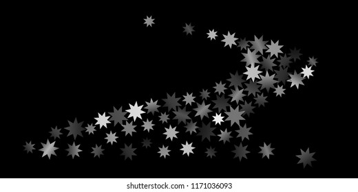 Abstract silver star of confetti. Falling starry background. Random stars shine on a black background. The dark sky with shining stars.  Suitable for your design, cards, invitations, gifts. 