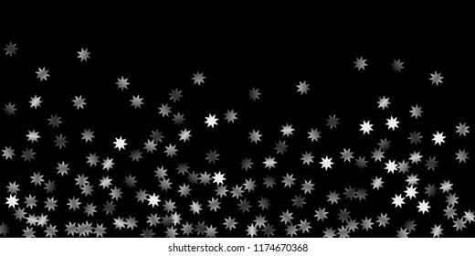 Abstract silver star of confetti. Falling starry background. Random stars shine on a black background. The dark sky with shining stars.  Suitable for your design, cards, invitations, gifts. 