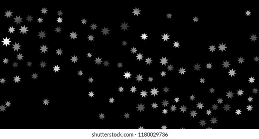 Abstract silver star of confetti. Falling starry background. Random stars shine on a black background. The dark sky with shining stars.  Suitable for your design, cards, invitations, gifts. 