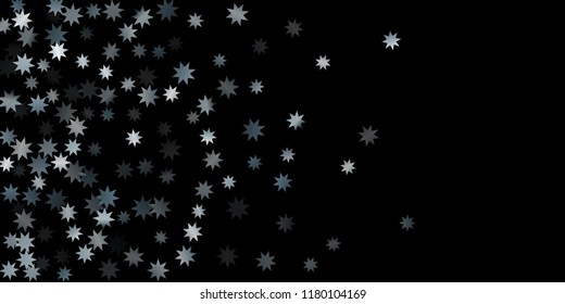 Abstract silver star of confetti. Falling starry background. Random stars shine on a black background. The dark sky with shining stars.  Suitable for your design, cards, invitations, gifts. 