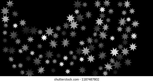 Abstract silver star of confetti. Falling starry background. Random stars shine on a black background. The dark sky with shining stars.  Suitable for your design, cards, invitations, gifts. 