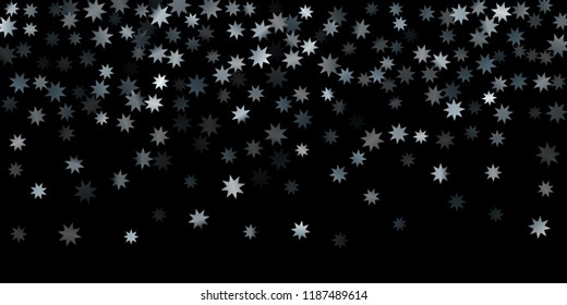 Abstract silver star of confetti. Falling starry background. Random stars shine on a black background. The dark sky with shining stars.  Suitable for your design, cards, invitations, gifts. 