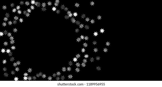 Abstract silver star of confetti. Falling starry background. Random stars shine on a black background. The dark sky with shining stars.  Suitable for your design, cards, invitations, gifts. 