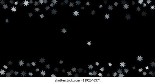 Abstract silver star of confetti. Falling starry background. Random stars shine on a black background. The dark sky with shining stars.  Suitable for your design, cards, invitations, gifts. 