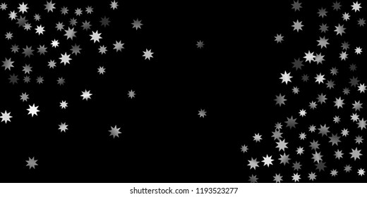 Abstract silver star of confetti. Falling starry background. Random stars shine on a black background. The dark sky with shining stars.  Suitable for your design, cards, invitations, gifts. 