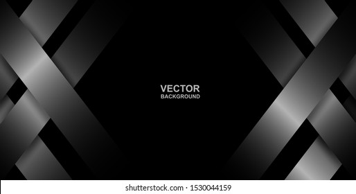 Abstract. Silver steel overlap layer on black background ,light and shadow. modern futuristic background. Vector.