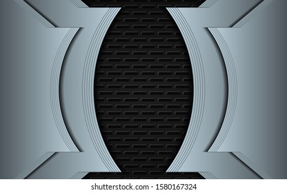 Abstract silver texture metal on dark background with bright metallic color effect. Technology concept vector design template for use wallpaper, frame, cover, banner, flyer, presentation, corporate