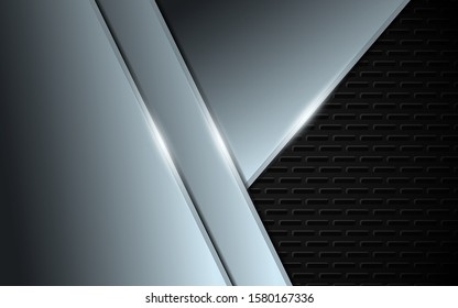 Abstract silver texture metal on dark background with bright metallic color effect. Technology concept vector design template for use wallpaper, frame, cover, banner, flyer, presentation, corporate