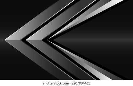 Resumen de la dirección geométrica de la flecha gemela plateada en el diseño metálico gris, ilustración del vector de fondo futurista moderno.