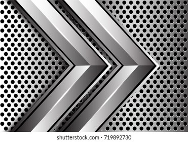 Abstract silver twin arrow on metal circle mesh design modern futuristic background vector illustration.