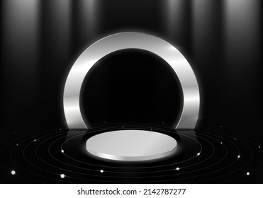 Abstract silver white 3d display template podium artwork. Overlapping with circles pattern background. Illustration vector