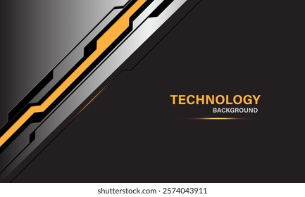 Abstract silver yellow black line circuit technology futuristic style geometric background design modern vector illustration.