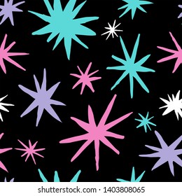 abstract simeless handrawn pattern with cute stars. for backgrounds, cards, posters, textile, walls.  colorful handdravn vector objects.