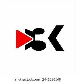 Abstract simple 3K logo design with play sign..
