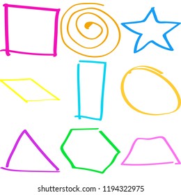 Abstract Simple Art Handmade Drawing Geometric Forms Isolated on White