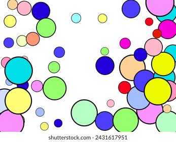 Abstract simple background with beautiful multi-colored circles or balls in flat style like paint bubbles in water.  3d render of particles, colored paper applique. 